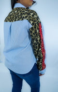 Stripe Leopard Patchwork Button Down Shirt