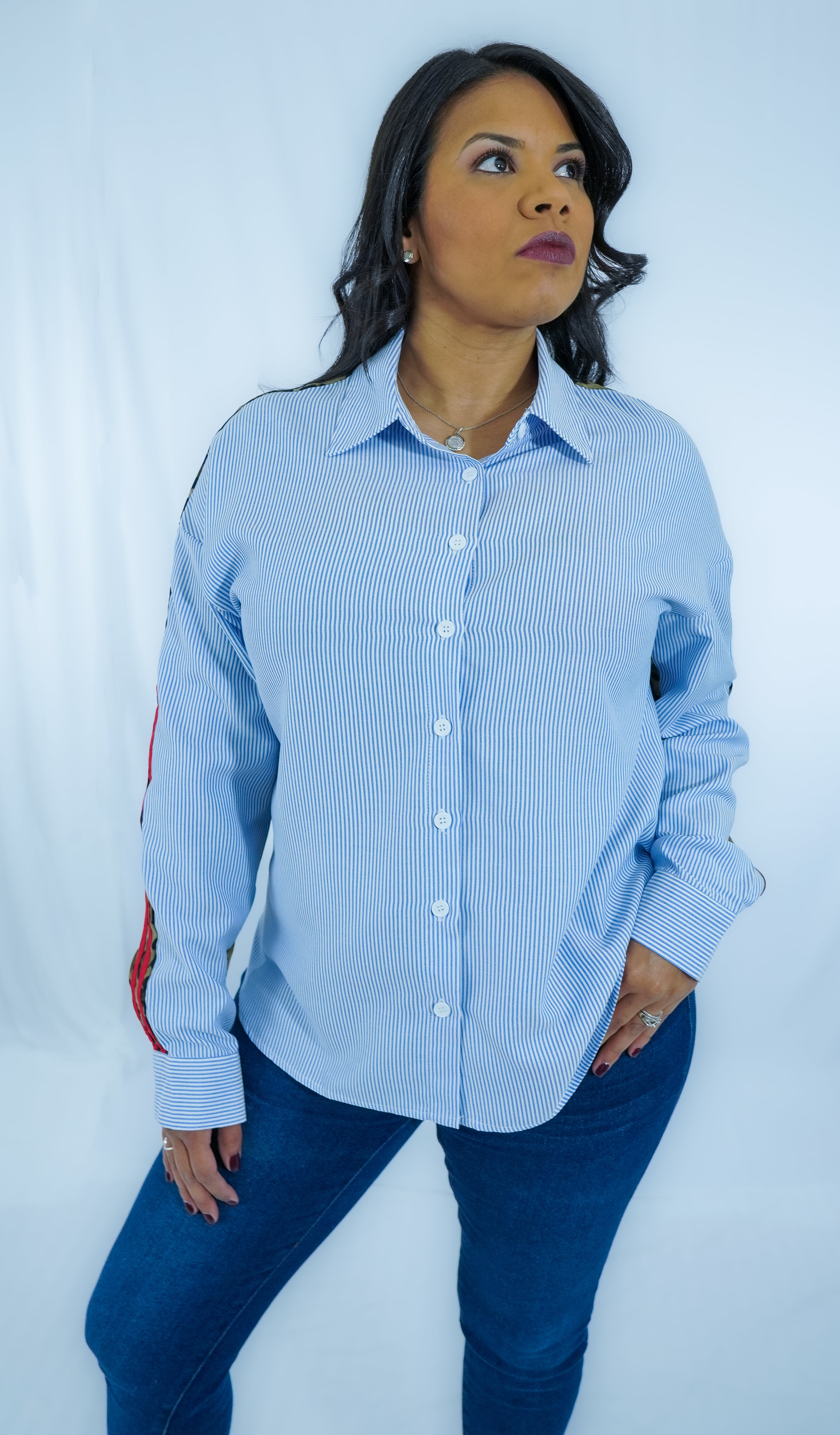 Stripe Leopard Patchwork Button Down Shirt