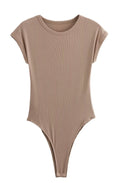 Striped Sleeveless Bodycon Bodysuit / Kahki
