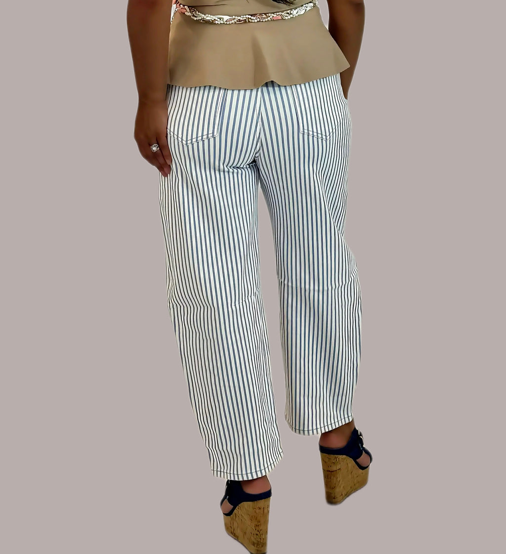 Stripe Casual Barrel Jeans / Blue