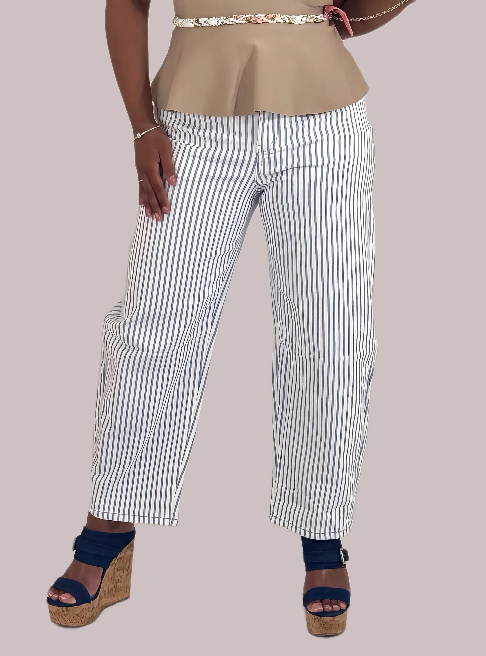 Stripe Casual Barrel Jeans / Blue