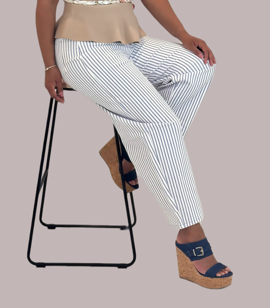 Stripe Casual Barrel Jeans / Blue