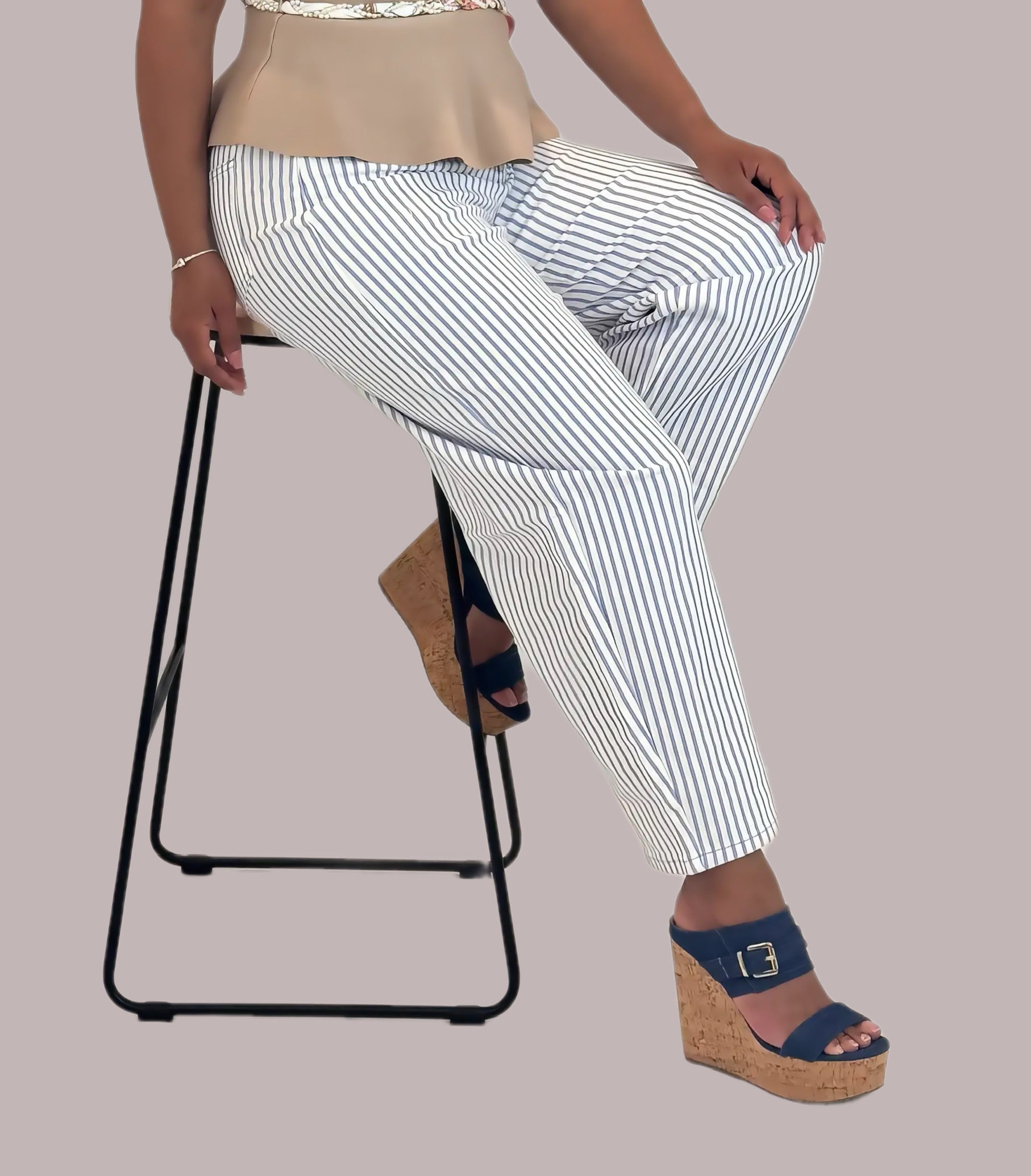 Stripe Casual Barrel Jeans / Blue